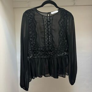 Sandro Sheer Long Sleeve Lace Top Size:2